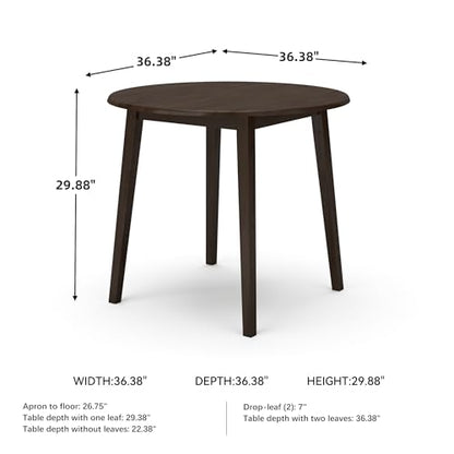 Signature Design by Ashley Small Round Drop Leaf Dining Table, Brown | Dual-hinged 36-inch extendable top for compact spaces, Made of veneers, wood and engineered wood, Hammis Series - color: Black