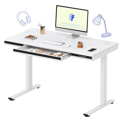 FLEXISPOT One-Piece 48" Standing Desk with Acrylic-Front Drawer, Fast-Assembly Ergonomic Sit-to-Stand Desk with MDF Top, 4 Height Memory Presets Touch-Control, Home Office Computer Workstation, White - size: 48"White+black