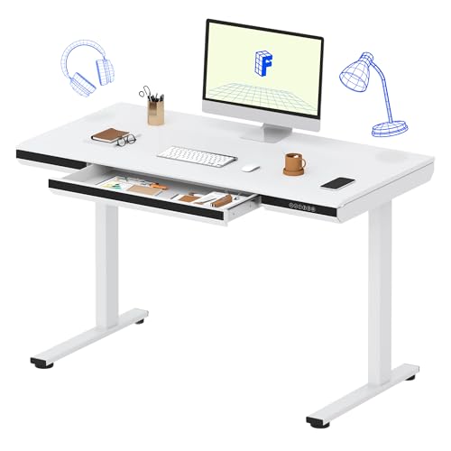 FLEXISPOT One-Piece 48" Standing Desk with Acrylic-Front Drawer, Fast-Assembly Ergonomic Sit-to-Stand Desk with MDF Top, 4 Height Memory Presets Touch-Control, Home Office Computer Workstation, White - size: 48"White+black