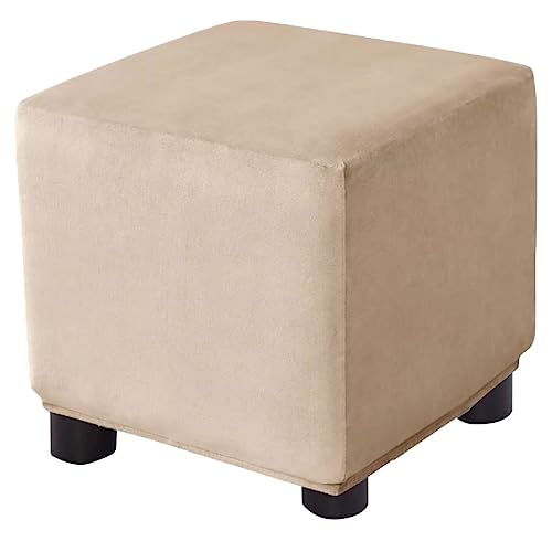 Ottoman Cover Square Velvet Storage Ottoman Slipcovers Thick Stretch Footrest Foot Stool Covers Protector with Elastic Band(Large- Beige-Gray) - color: Beige-gray, size: 35"D x 35"W x 15"H