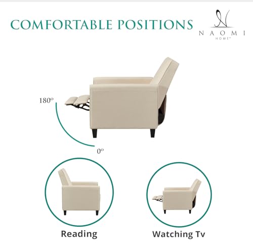Naomi Home Landon Modern Reclining Accent Chair for Living Room | Recliner Chair with Enhanced Back Support, Wide Seat, Thick Cushioning | Recliner for Small Spaces - color: Cream, style: Recliner