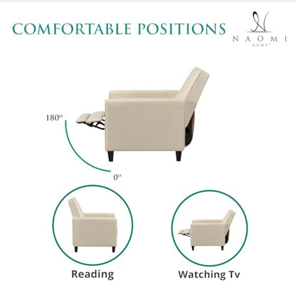 Naomi Home Landon Modern Reclining Accent Chair for Living Room | Recliner Chair with Enhanced Back Support, Wide Seat, Thick Cushioning | Recliner for Small Spaces - color: Cream, style: Recliner