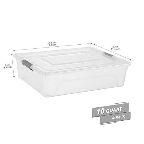 4 Pack 10QT Clear Plastic Storage Bins with Lids Stackable Storage Box for Crafts, Supplies Clear File Box Plastic Container Bins for Organizing (Large 4Pack) - size: Large 4Pack