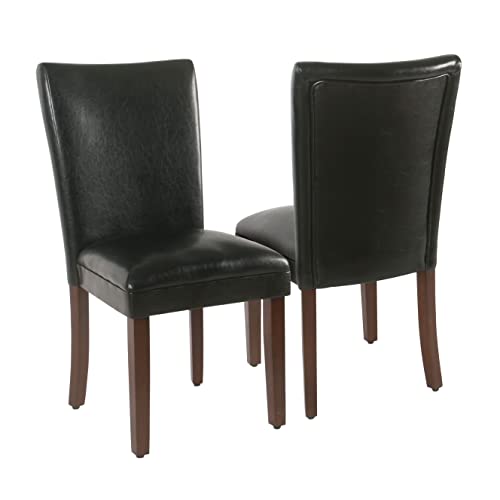 HomePop Parsons Upholstered Accent Dining Chair, Set of 2, Black Faux Leather - color: Black, style: Pack of 2