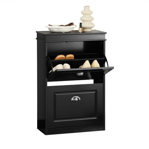 Haotian Small Shoe Cabinet | Two Flip Drawers Freestanding Shoe Rack, Shoe Storage Cupboard Organizer, FSR78-SCH - color: Black, size: 2 Drawers (S)