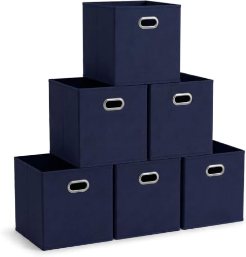 Household Essentials 81-1 Foldable Fabric Storage Bins | Set of 6 Cubby Cubes with Handles | Navy Blue, 6 lbs (Pack of 6) - color: Navy, size: 11” L x 11” W x 11” H (Pack of 6)