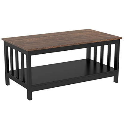 ChooChoo Farmhouse Coffee Table Living Room with Shelf, 40 Inch | With Shelf, Living room， Brown - color: Espresso, size: 22"D x 39.9"W x 18.1"H