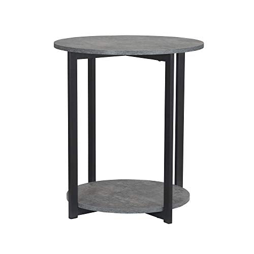 Household Essentials Jamestown Round Side End Table with Storage Shelf Rustic Slate Concrete and Black Metal - color: Slate
