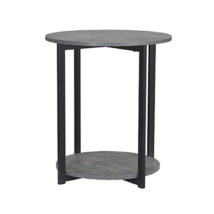 Household Essentials Jamestown Round Side End Table with Storage Shelf Rustic Slate Concrete and Black Metal - color: Slate