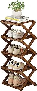 YYW Bamboo Shoe Rack for Entryway, Foldable Free Standing for Closet | Installation-Free Vertical Shoe Racks, Shoe Shelf for Living Room Bedroom, Easy To Assemble, Tawny 5 Layers - color: Tawny-5 Layers