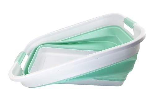SAMMART 41L (10.8 gallons) Collapsible Plastic Laundry Washing Tub/Basket-Foldable Pop Up Storage Container/Organizer-Portable Laundry Hamper-Space Saving (1, White/Pale Jade) - color: White/Pale Jade