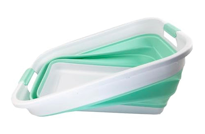 SAMMART 41L (10.8 gallons) Collapsible Plastic Laundry Washing Tub/Basket-Foldable Pop Up Storage Container/Organizer-Portable Laundry Hamper-Space Saving (1, White/Pale Jade) - color: White/Pale Jade