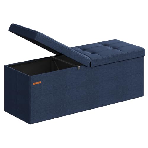 SONGMICS Mazie Collection - 43 Inches Storage Ottoman, Foldable Storage Bench with Flipping Lid, 660 lb Load Capacity, for Entryway, Living Room, Bedroom, Midnight Blue ULSF076Q02 - color: Midnight Blue, size: 15"D x 43"W x 15"H, style: Modern