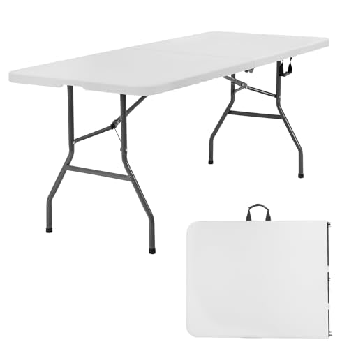 PayLessHere | 6FT Folding Table | White | Portable Plastic Table | with Carry Handle | Waterproof & Foldable Table Design | Steel Frame with Lock | for Events, Camping, Indoor & Outdoor Use - color: White, size: 6 FT