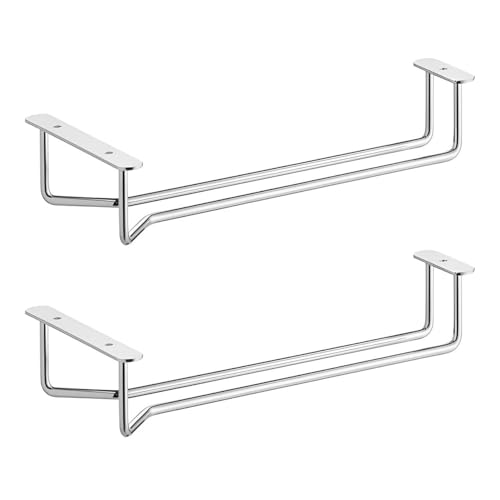 OCS Parts 2-Pack 10-Inch Chrome Wine Glass Hanger Racks | Undercabinet Kitchen Glass Hanger for Stem Glassware