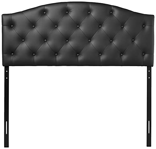 Baxton Studio Myra Modern and Contemporary Full Size Black Faux Leather Upholstered Button-Tufted Scalloped Headboard - color: Black, size: Full