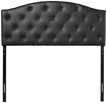 Baxton Studio Myra Modern and Contemporary Full Size Black Faux Leather Upholstered Button-Tufted Scalloped Headboard - color: Black, size: Full