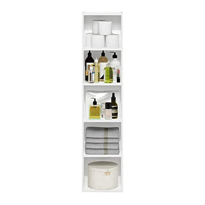 Furinno PASIR Book Shelf, 5-Tier Modern Bookshelf, Open Shelves Bookcase 9 x 12 x 52, Easy Assembly, for Living Room, Bedroom, Home Office, White - color: White, size: 5-Tier Cube