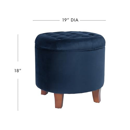 HomePop 19" Velvet Button Tufted Round Storage Ottoman - Navy - color: Navy