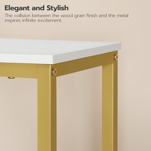 HOOBRO Tall Side Table, Industrial End Telephone Table with Adjustable Mesh Shelves, Small Tall Nightstand for Living Room, Bedroom, Entryway, Office, White and Gold DW03DH01 - color: White + Gold