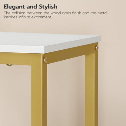 HOOBRO Tall Side Table, Industrial End Telephone Table with Adjustable Mesh Shelves, Small Tall Nightstand for Living Room, Bedroom, Entryway, Office, White and Gold DW03DH01 - color: White + Gold