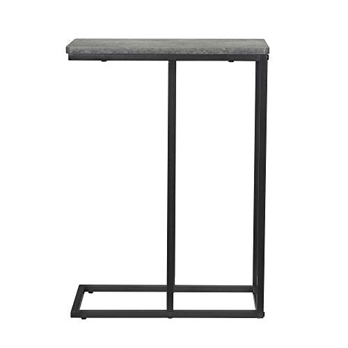 Household Essentials C‑Shaped Side End Table in Rustic Concrete Finish and Black Metal Frame, Slate Finish - color: Slate