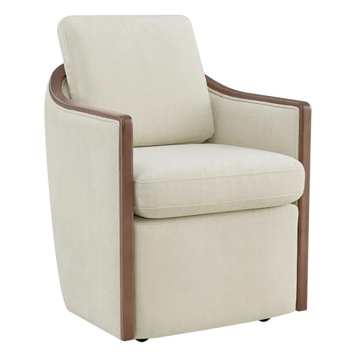 CHITA Upholstered Dining Chairs Set of 2 with Hidden Casters, Cream | Fully Assembled Modern Dining Chair with Backrest & Wood Armrest, Chenille Barrel Chairs for Dining Room, Kitchen Chairs - color: Cream, size: set of 2