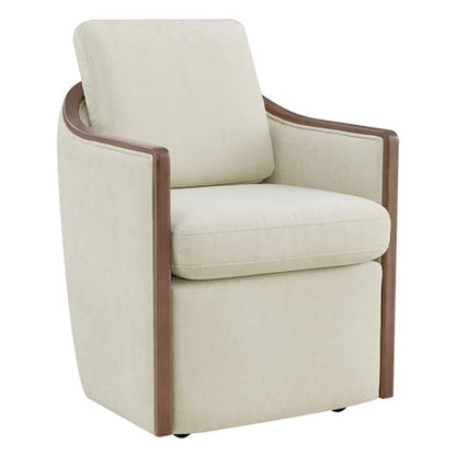 CHITA Upholstered Dining Chairs Set of 2 with Hidden Casters, Cream | Fully Assembled Modern Dining Chair with Backrest & Wood Armrest, Chenille Barrel Chairs for Dining Room, Kitchen Chairs - color: Cream, size: set of 2