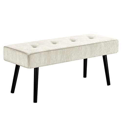 Comfy to go Entryway Bench - Beige Bench for Bedroom, Modern Ottoman End of Bed, Corduroy Padded Benches for Living Room, Foyer, Mudroom, Hallway - 39" L x 14" W x 17" H | Padded Benches for Bedroom, Living Room, Foyer, Mudroom, Hallway, Window, Reading,