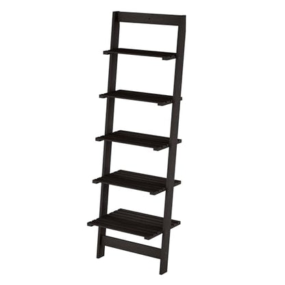 Lavish Home 5-Tier Ladder Shelf – 50" Narrow Leaning Wood Bookcase for Small Spaces, Decorative Storage in Living Room, Office, or Bathroom – Black Modern Display Shelf