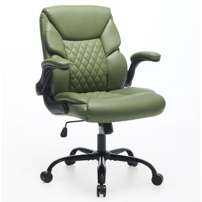 Leather Executive Office Chair - Comfy Green Desk Chair Small Space | Desk Chair with Mid Backrest,5 Wheels,Mid Backrest,Lumbar Support, Height Adjustable,home office reading Gaming Use - color: Green