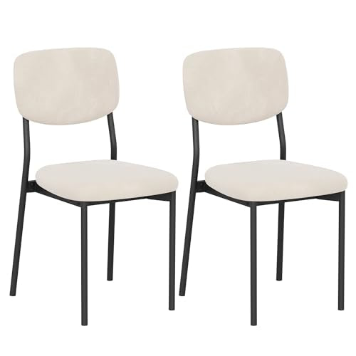 Einhomn Upholstered Dining Chairs Set, Modern Stackable Dining Room Chairs with Soft Velvet Backrest, Kitchen Chairs with Sturdy Metal Legs for Living Room, Restaurant, Set of 2,Cream Beige - color: Cream Beige