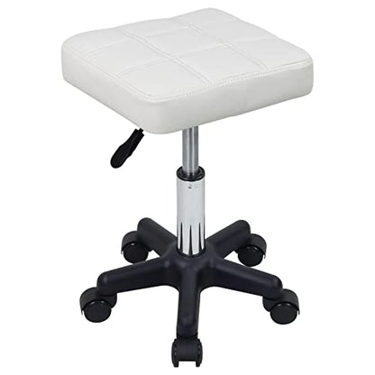 FURWOO Square Swivel Stool with Wheels PU Leather Rolling Stool Height Adjustable for Spa Salon Massage White - color: White
