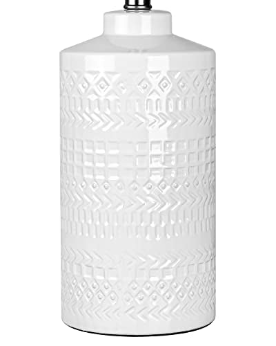 JUNNAI 24.5" White Ceramic Table Lamp 3-Way Dimmable Nightstand with White Linen Shade Bedside Lamp for Bedrooms & Living Room Office Reading(Bulb Included) - color: White