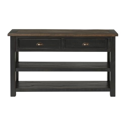 Martin Svensson Home Monterey Solid Wood Sofa Console Table, Black & Brown | Farmhouse Style, Pine Wood, Two Drawers, Two Open Shelves for Storage - color: Black With Brown Top