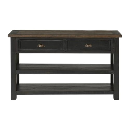 Martin Svensson Home Monterey Solid Wood Sofa Console Table, Black & Brown | Farmhouse Style, Pine Wood, Two Drawers, Two Open Shelves for Storage - color: Black With Brown Top