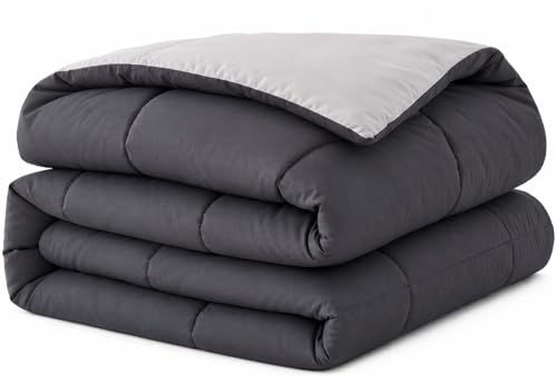EVOLIVE Microfiber ReversibleComforter Full/Queen (Black/Grey) | Soft brushed microfiber with down-alternative fill offers medium-weight warmth, box stitching, and easy machine care. - color: Black/Grey, size: Full/Queen