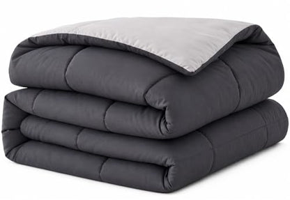 EVOLIVE Microfiber ReversibleComforter Full/Queen (Black/Grey) | Soft brushed microfiber with down-alternative fill offers medium-weight warmth, box stitching, and easy machine care. - color: Black/Grey, size: Full/Queen