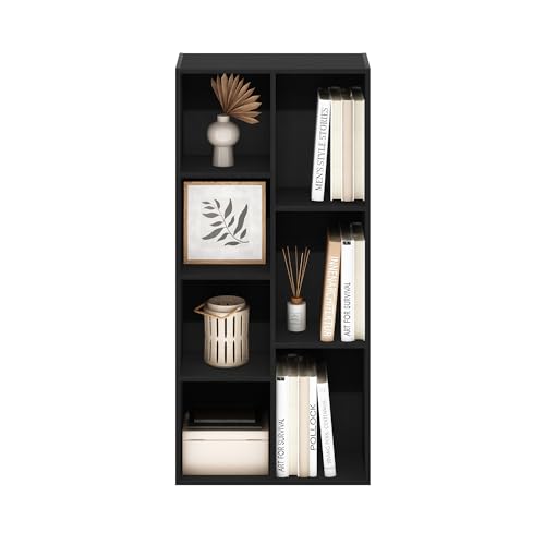 Furinno LUDER Book Shelf, 7-Cube Bookshelf, Bookcase with Open Shelves, 9.4 x 19.5 x 41.7, Easy Assembly, for Living Room, Bedroom, Home Office, Blackwood - color: Blackwood, size: 7-Cube