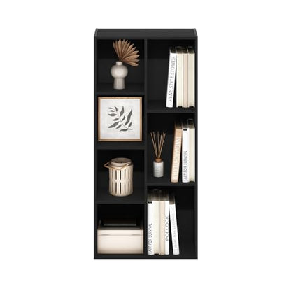Furinno LUDER Book Shelf, 7-Cube Bookshelf, Bookcase with Open Shelves, 9.4 x 19.5 x 41.7, Easy Assembly, for Living Room, Bedroom, Home Office, Blackwood - color: Blackwood, size: 7-Cube