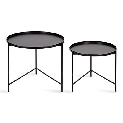Kate and Laurel Ulani Modern Nesting Coffee Table, Set of 2, Black, Sophisticated Coffee Table Set for Storage and Display - color: Black