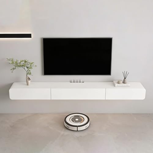Solid Wood Floating TV Stand Wall Mounted, White, 70.86" Wall Mounted Entertainment Center Console, Hanging tv Media Shelf for Living Room, Bedroom (DSGWHITE-B, 55IN) - color: Dsgwhite-b, size: 70.86IN