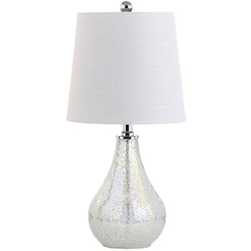 JONATHAN Y Mona Coastal Mini LED Table Lamp 20" Bedside, Mosaic White | Linen Tapered Drum Shade, Glass Body, On-Off Rotary Switch, LED Bulb Included - color: White