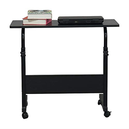 Sofa Side Table C Shaped End Table with Wheels, Rolling Bedside Laptop Table Snack Table TV Tray, Height Adjustable, Wooden Top & Metal Frame (Black) - color: Black, 31.5"