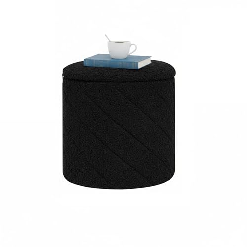 B FSOBEIIALEO Ottoman with Stroage, Boucle Round Storage Ottoman with Tray,Foot Rest Stool for Dorm Room, Living Room Black, 12.99"x12.99"x13.78" - color: Black, size: 12.99x12.99x13.78 inches