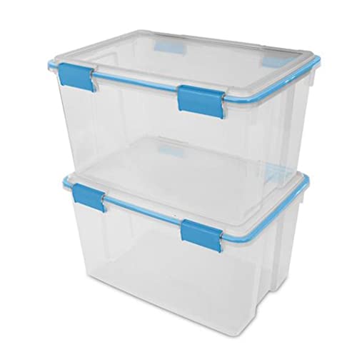 Sterilite 54 Qt Gasket Box, Stackable Storage Bin with Latching Lid and Tight Seal, Plastic Container to Organize Basement, Clear Base and Lid, 1-Pack - size: 54 Quart, style: 1 Pack