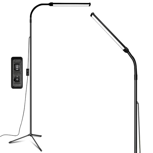 Led Floor Lamp for eyelash extensions Standing light Floor Lamps for Office Standing Lamp Brightness eyelash lamp tattoo Light Eye Caring Reading lamp for Bedroom makeup light lash light extension - color: Metallic Black
