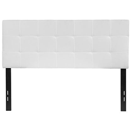 EMMA + OLIVER White Full Quilted Tufted Headboard | Adjustable Bed Rail Slots, Fabric Upholstered - color: White, size: Full