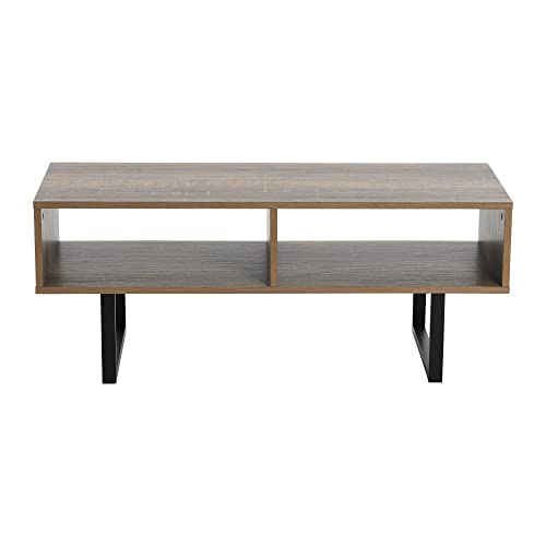 Household Essentials Jamestown TV Stand Coffee Table with Rectangular Storage Compartments Ashwood Rustic Wood Grain and Black Metal - color: Taupe