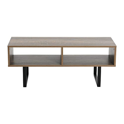 Household Essentials Jamestown TV Stand Coffee Table with Rectangular Storage Compartments Ashwood Rustic Wood Grain and Black Metal - color: Taupe